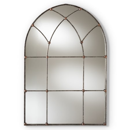 Baxton Studio Tova Antique Silver Finished Arched Window Accent Wall Mirror 150-9054